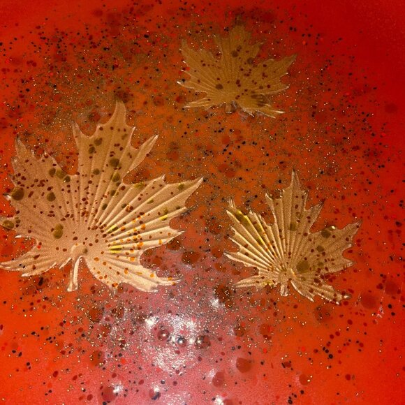 Curtis Jere Vintage MCM Art Bowl Artisan House Enamel Copper Maple Leaf Large - Picture 4 of 10